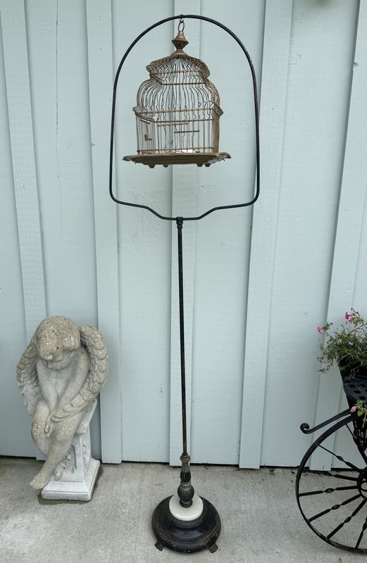 Antique Bird Cage and Stand hendryx deco