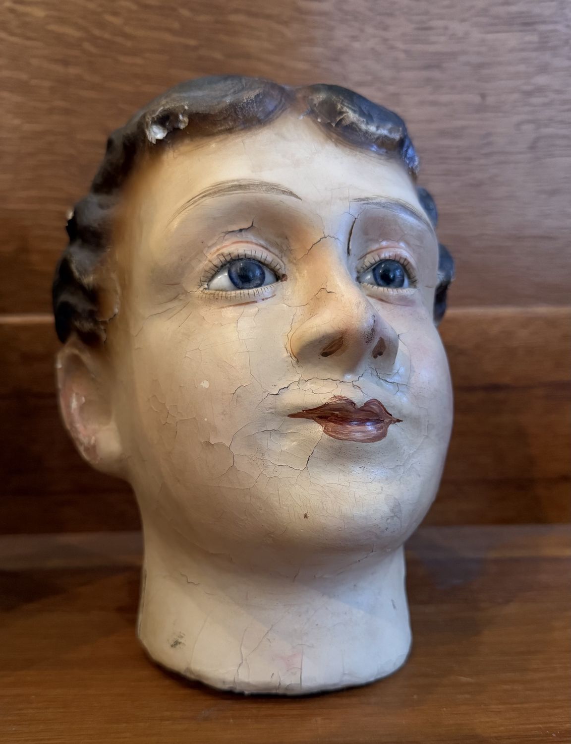 Edwardian Composite Plaster Mannequin Head w/Glass Eyes