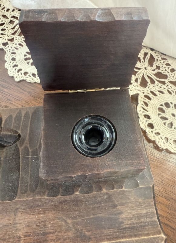 Black Forest Carved Wood Owl Ink and Pen Stand