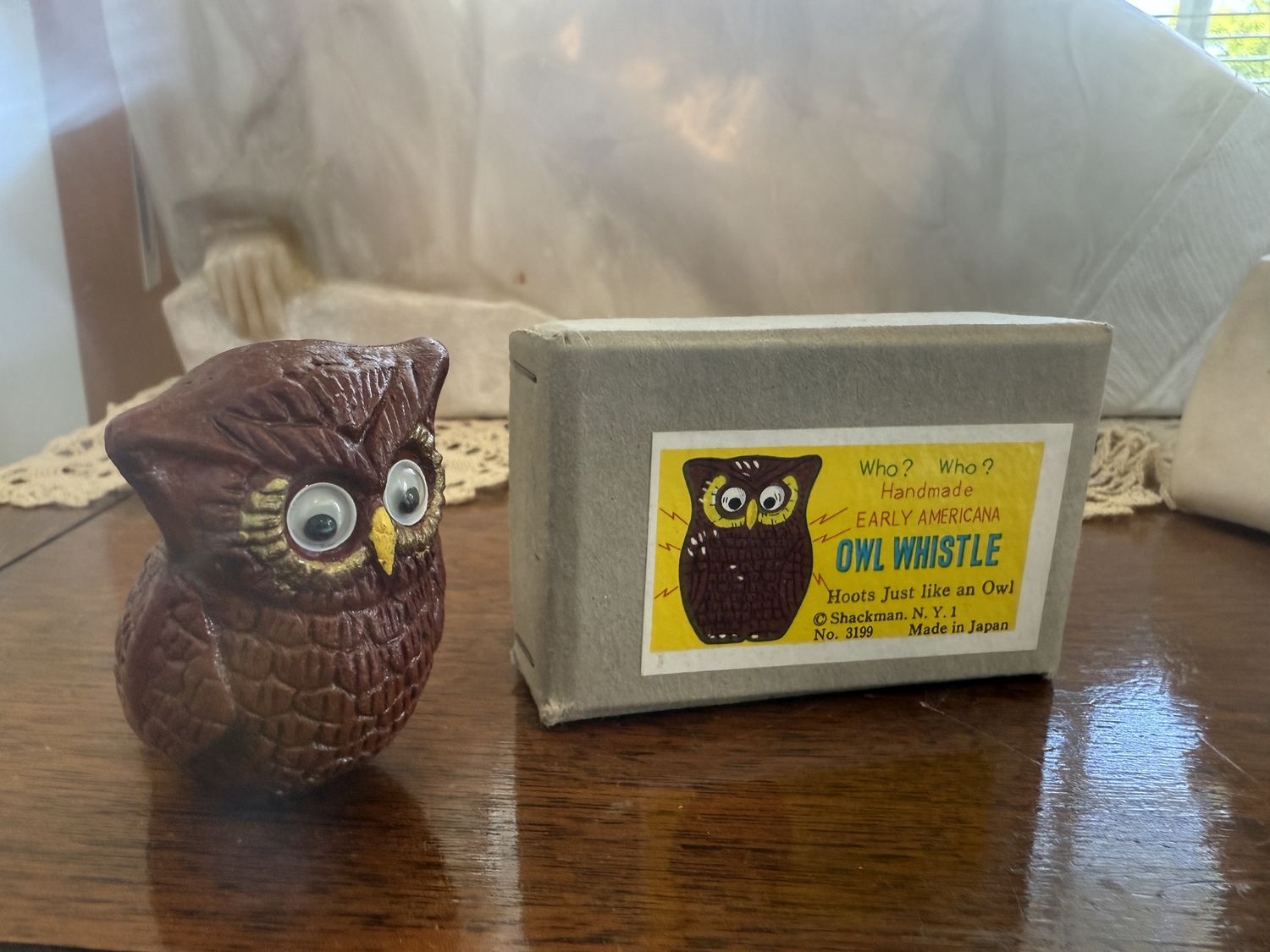 Vintage Shackman Owl Whistle in Original Box