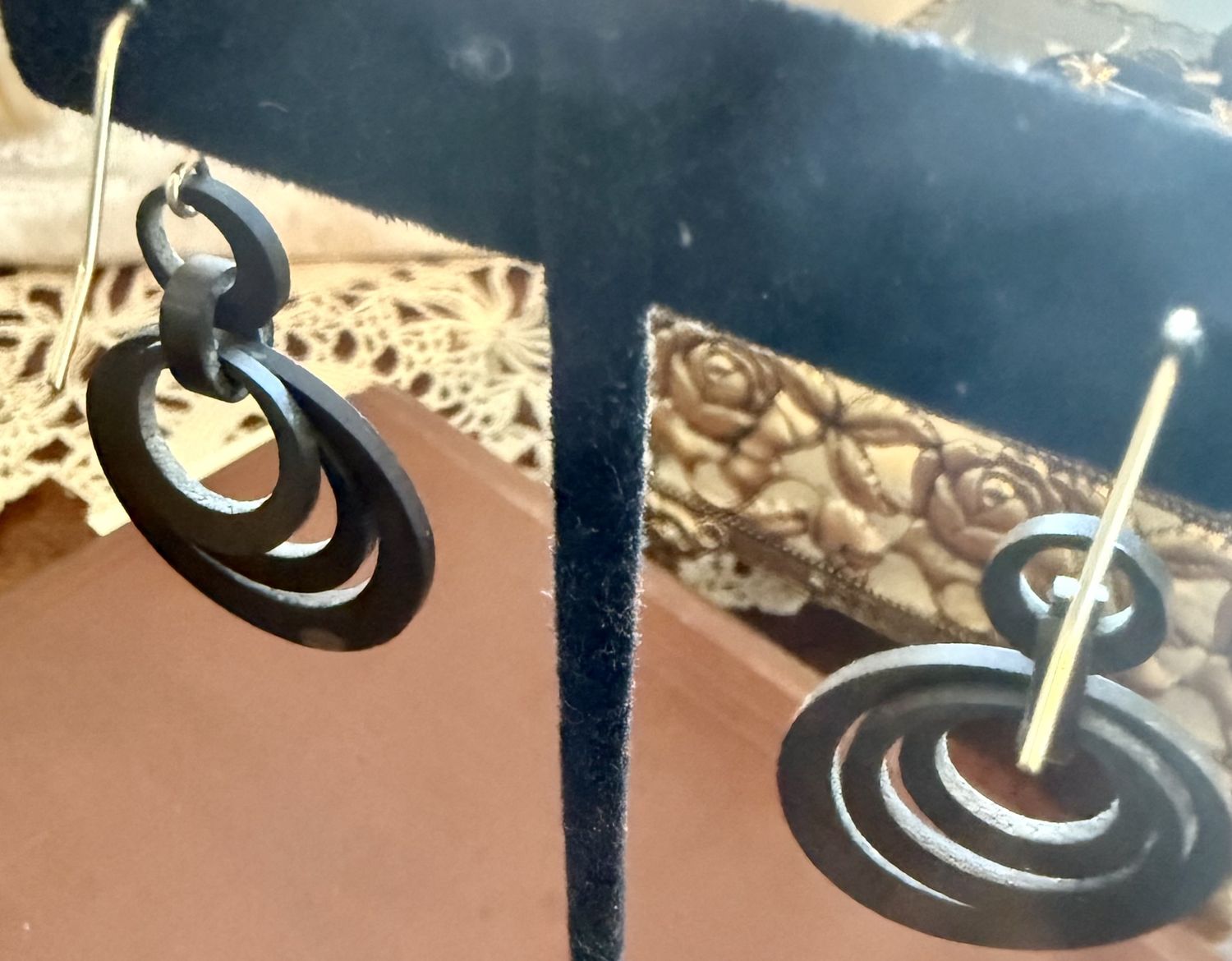 Victorian Dangle Horn Earring with Gold Wire Pierced