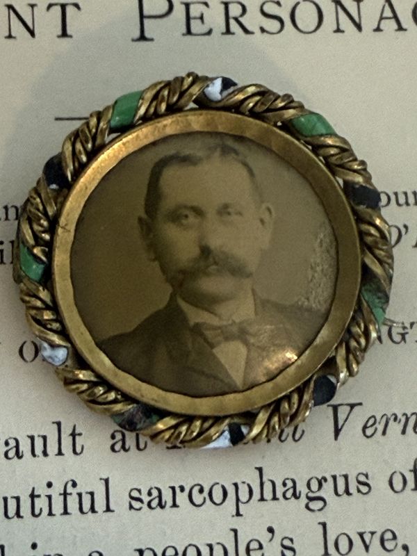 Victorian Portrait Brooch Gentleman with Enameled Metal Surround