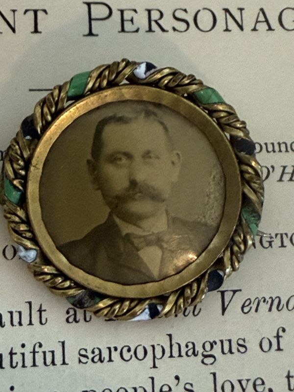 Victorian Portrait Brooch Gentleman with Enameled Metal Surround
