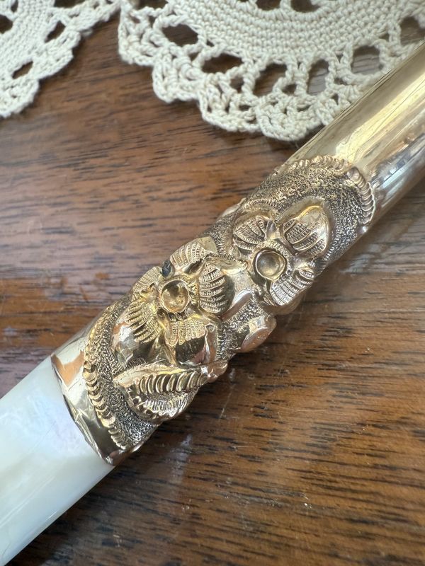 Antique Carved Mother of Pearl and Repousse Gold Magnifying Glass