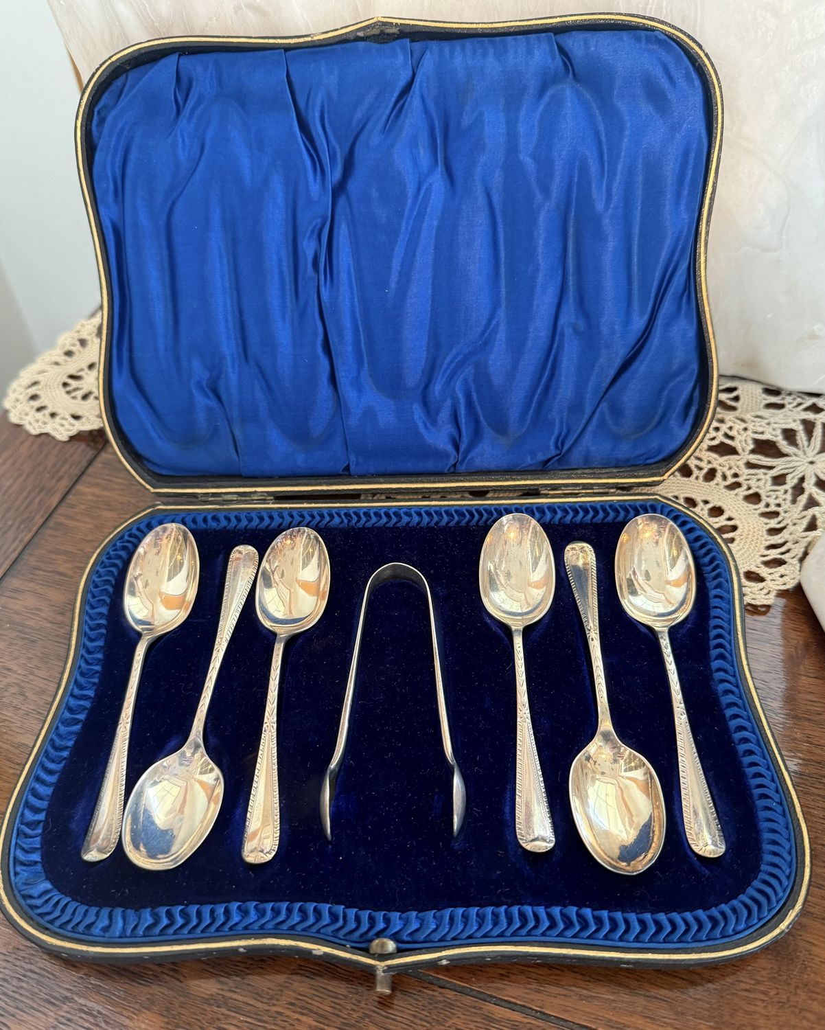 John Round &amp; Son Ltd. Sterling Demitasse Coffee/Tea Set with Tongs in Original Presentation Box
