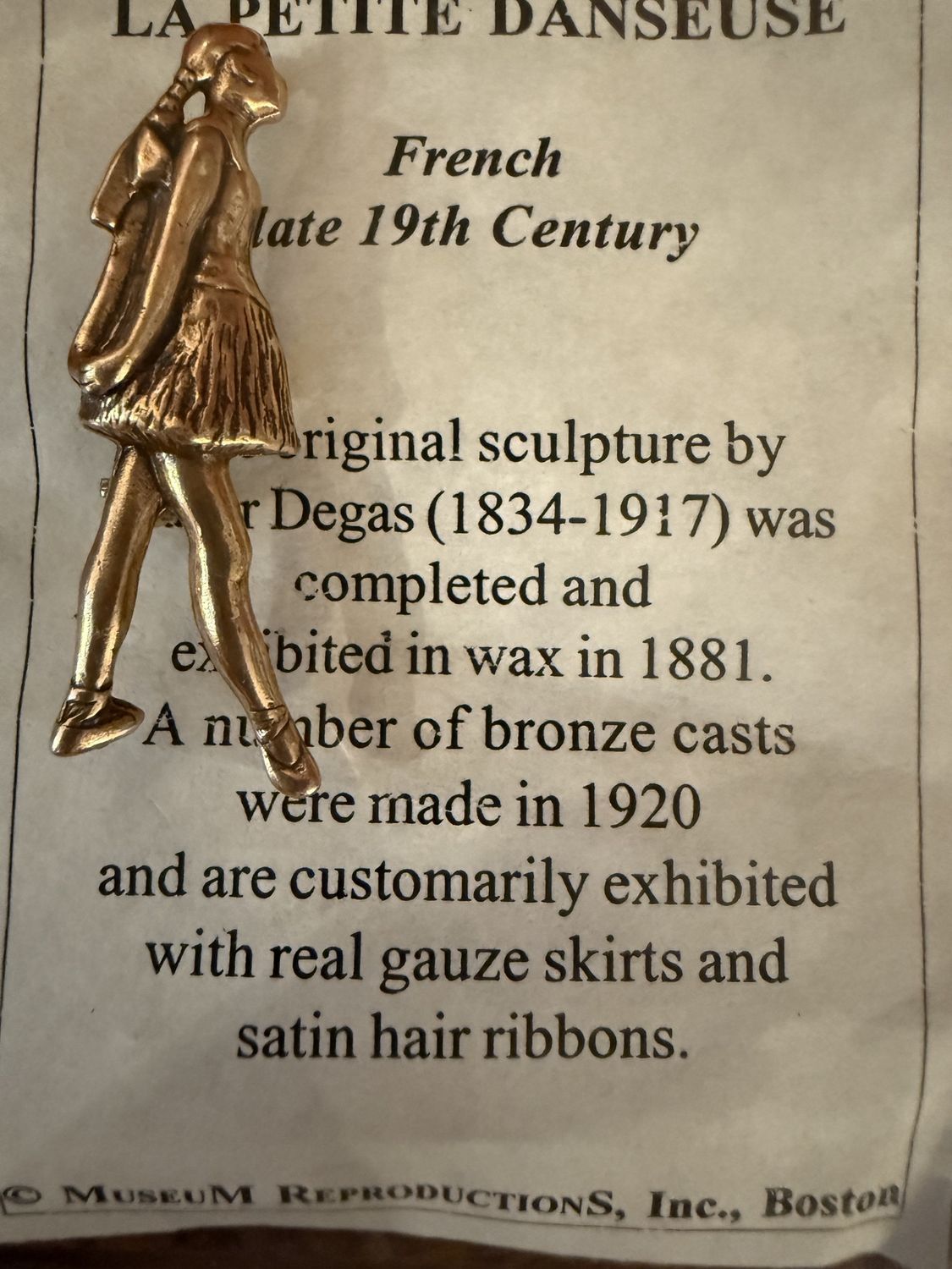 La Petite Danseuse Degas Gold Toned Brooch