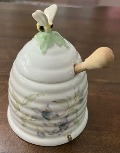 Lenox Butterfly Meadow Honey Pot with Wood Dripper/Wand NEW