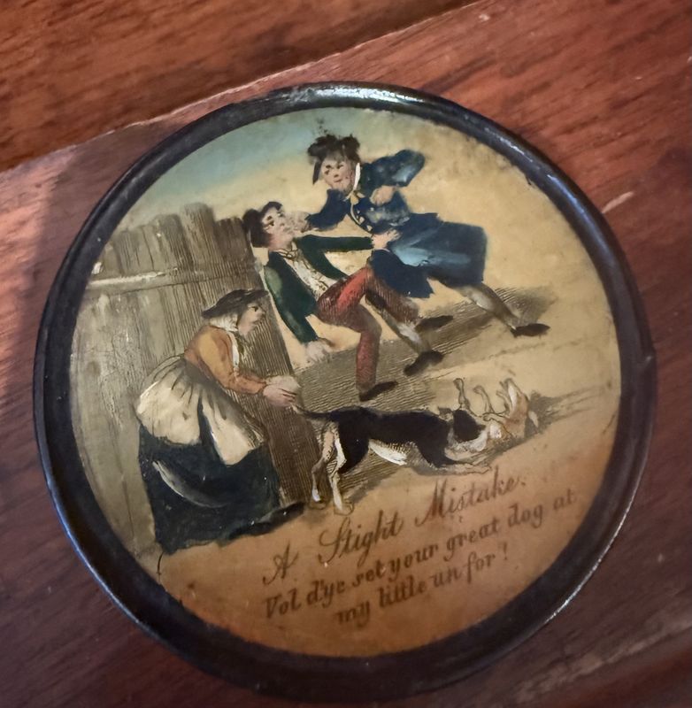 Hand Painted Georgian Snuff Box &quot;A Slight Mistake&quot; Dogs