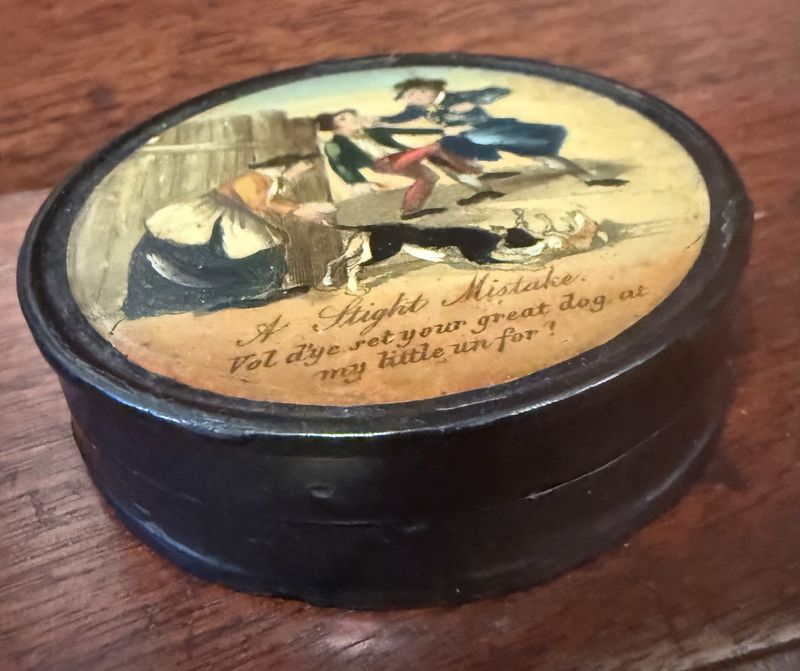 Hand Painted Georgian Snuff Box "A Slight Mistake" Dogs