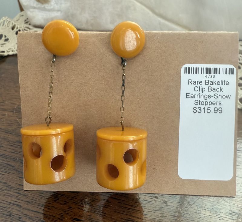 Rare Bakelite Clip Back Earrings-Show Stoppers