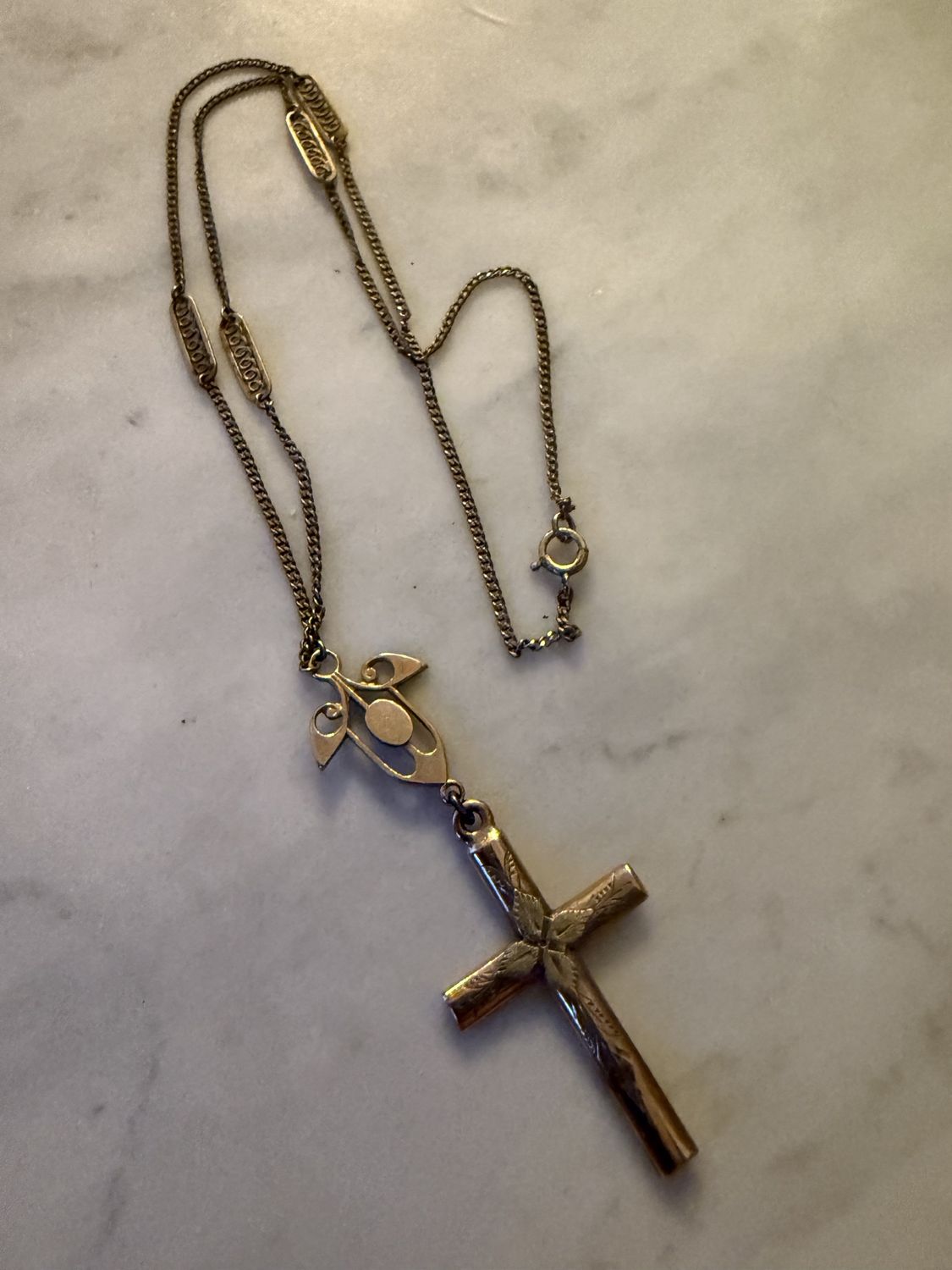 Antique Gold Filled Necklace and Cross Pendant