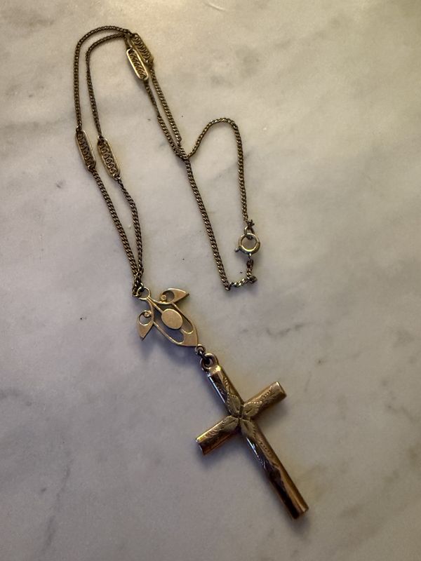 Antique Gold Filled Necklace and Cross Pendant
