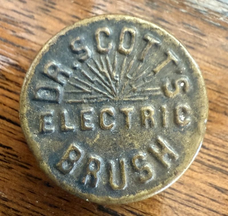 Antique Brass Advertising Compass Dr. Scott's Electric Brush