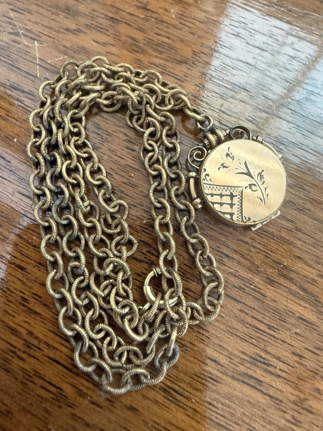 Victorian Chain and Locket Pendant Gold Filled  Aesthetic period  Butterfly