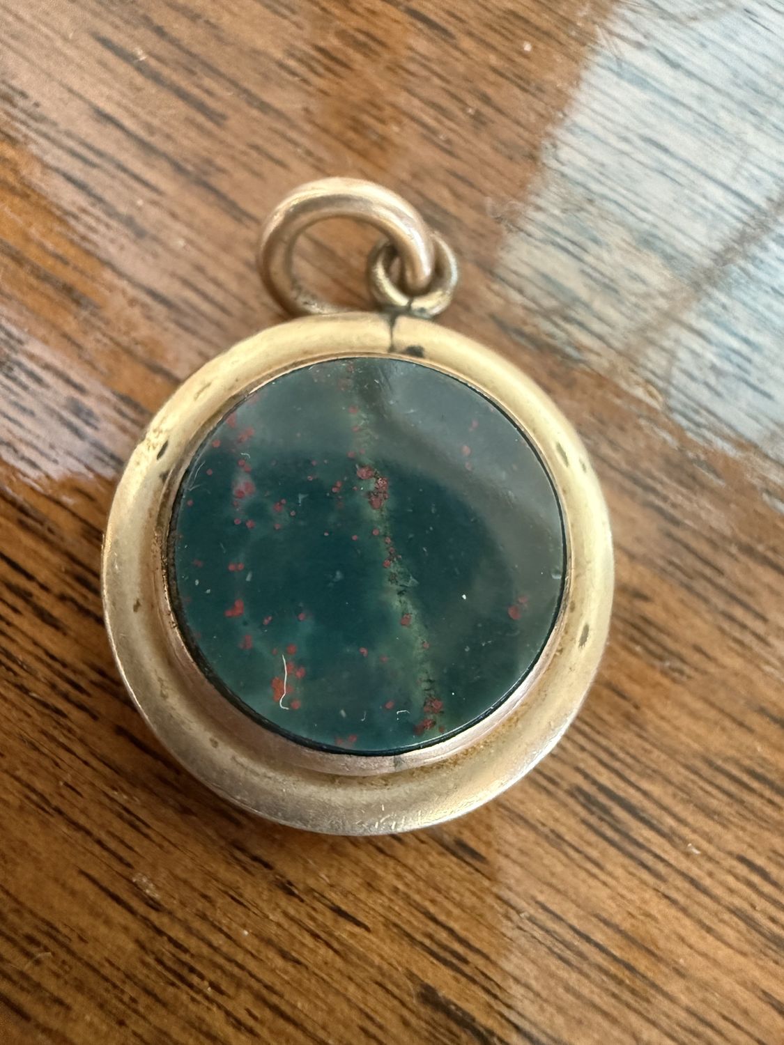 Antique Bloodstone and Compass Fob Pendant Round