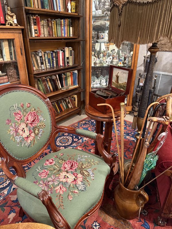 Victorian Maple and Needlepoint Floral Arm Chair