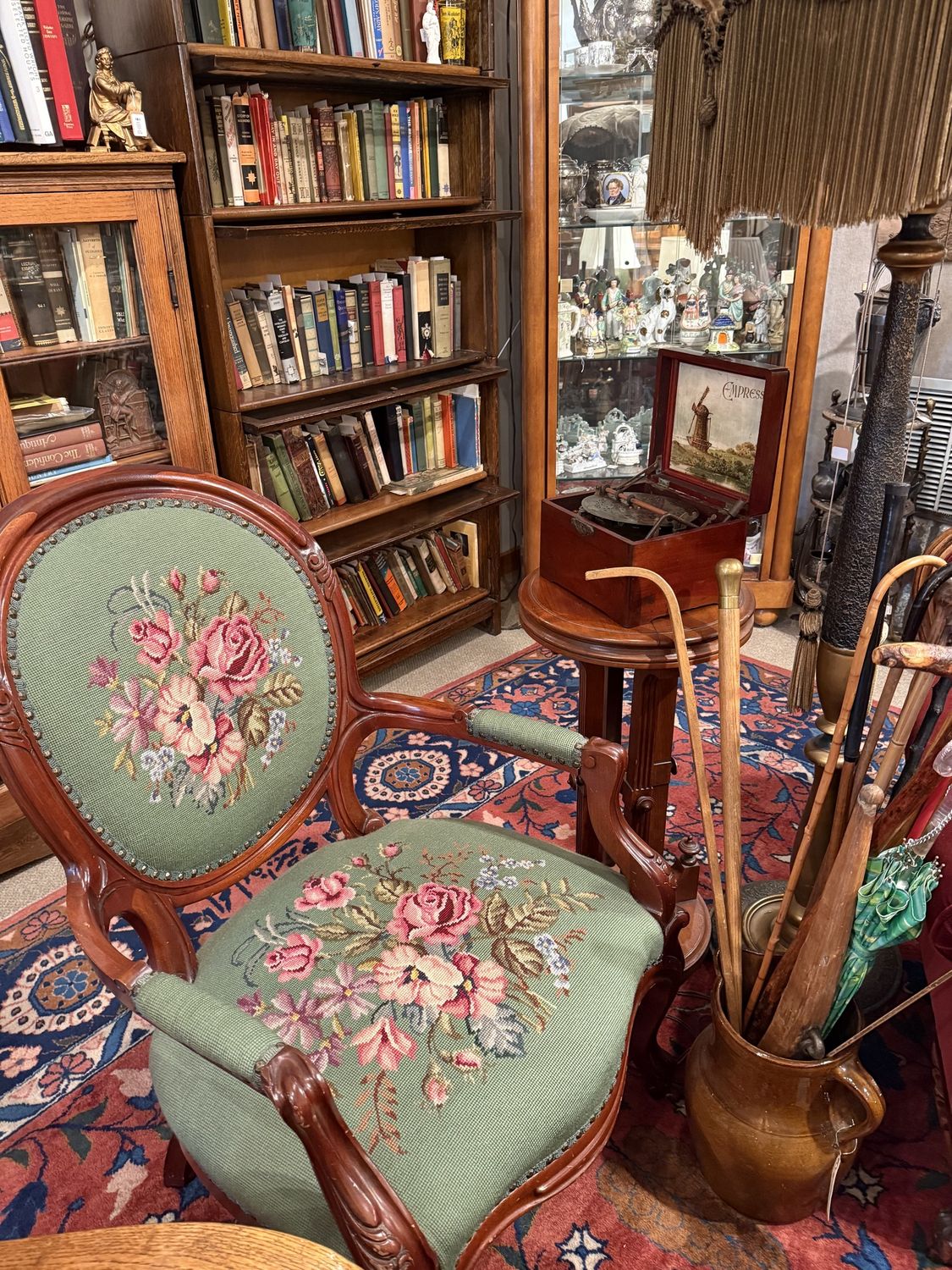 Victorian Maple and Needlepoint Floral Arm Chair