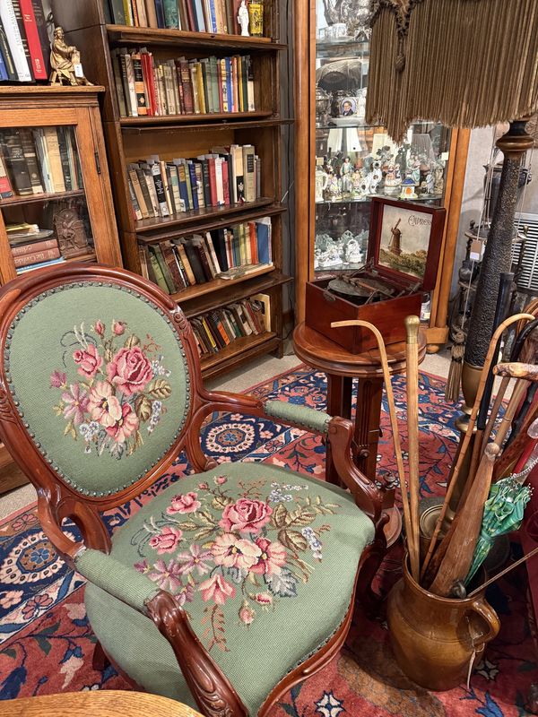 Victorian Maple and Needlepoint Floral Arm Chair