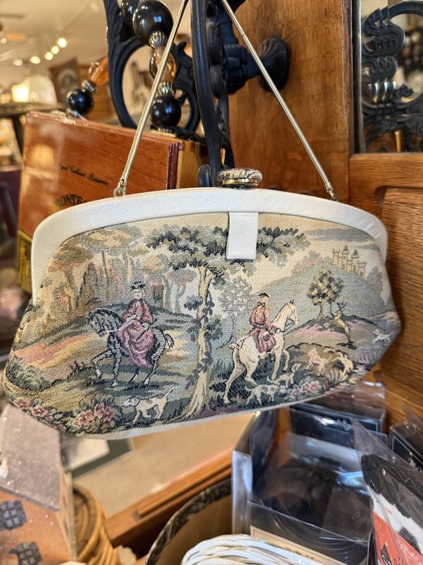 Vintage Tapestry Hand Bag with Attached Coin Purse