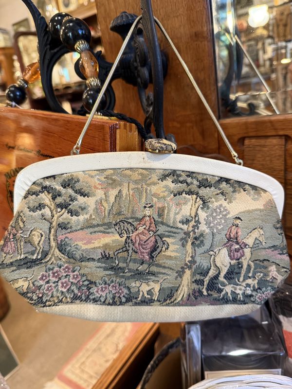 Vintage Tapestry Hand Bag with Attached Coin Purse