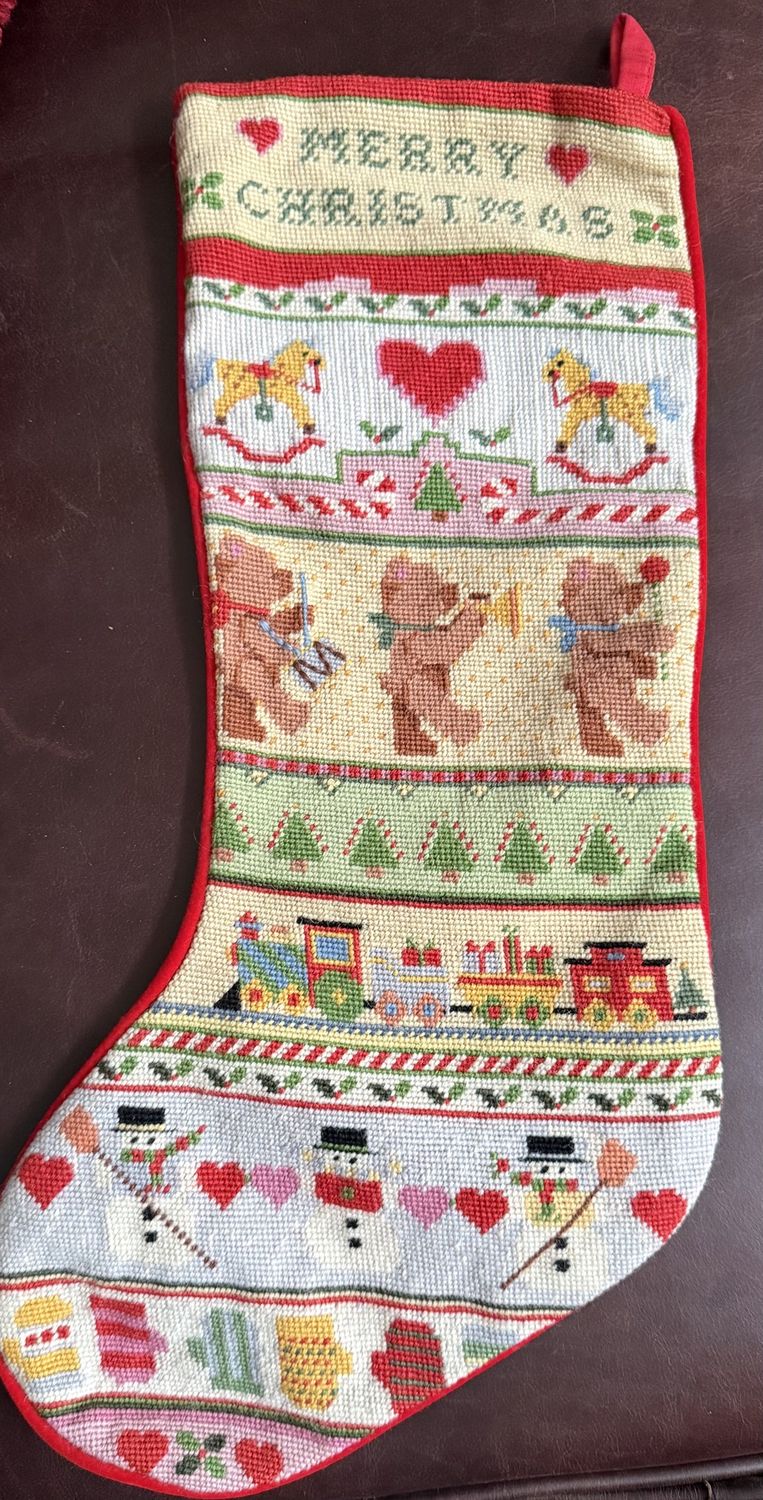 Petit Point &quot;Merry Christmas&quot; Stocking Child&#39;s Needle Stitch