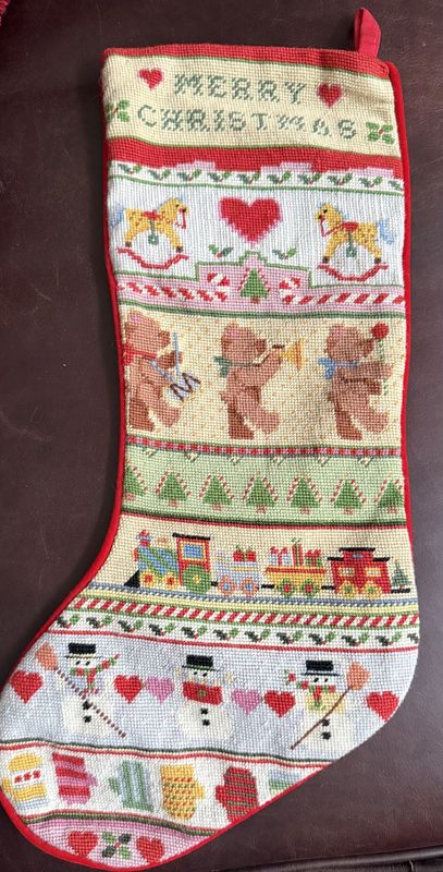 Petit Point &quot;Merry Christmas&quot; Stocking Child&#39;s Needle Stitch
