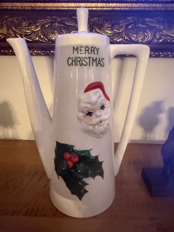 Vintage Mid Century Ceramic Santa &quot;Merry Christmas&quot; Chocolate Pot