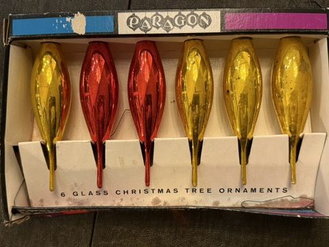 Paragon Vintage Glass Torpedo Christmas Ornaments Gold and Red
