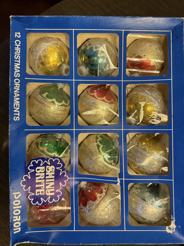 11 Shiny Bright Vintage Christmas Ornaments in Box One is Missing