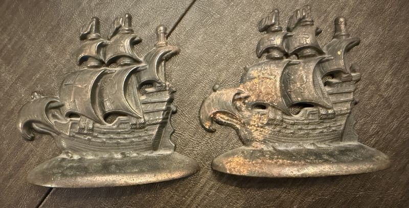 1930 Bronze Galleon Bookends