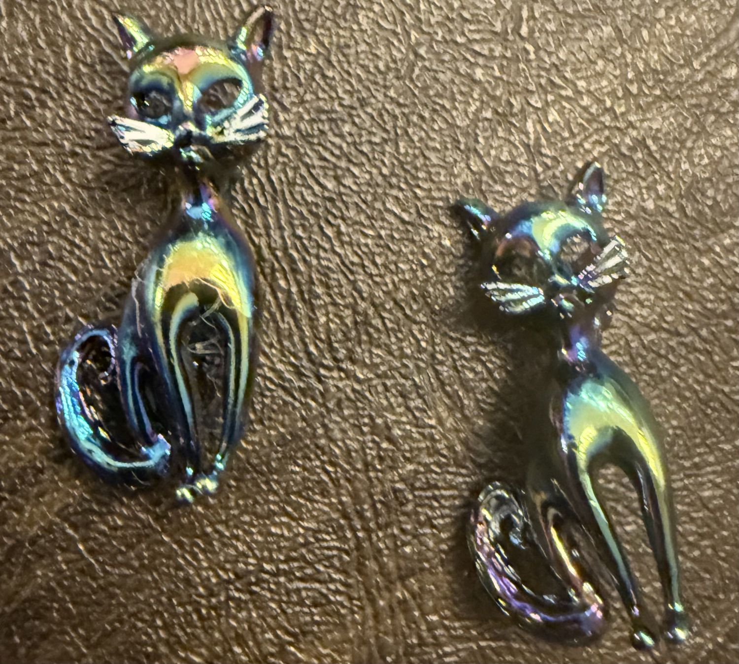 Vintage Mid Century Enamel Iridescent Siamese Scatter Pin Brooches Set of 2