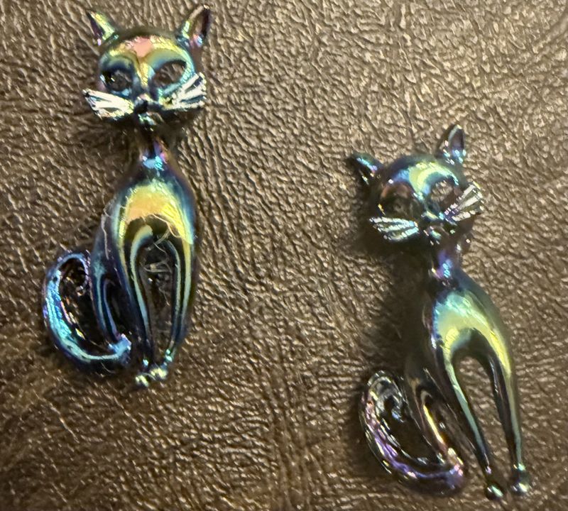 Vintage Mid Century Enamel Iridescent Siamese Scatter Pin Brooches Set of 2