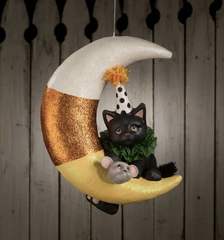 XL Party Kitty on Candy Corn Moon Bethany Lowe Halloween