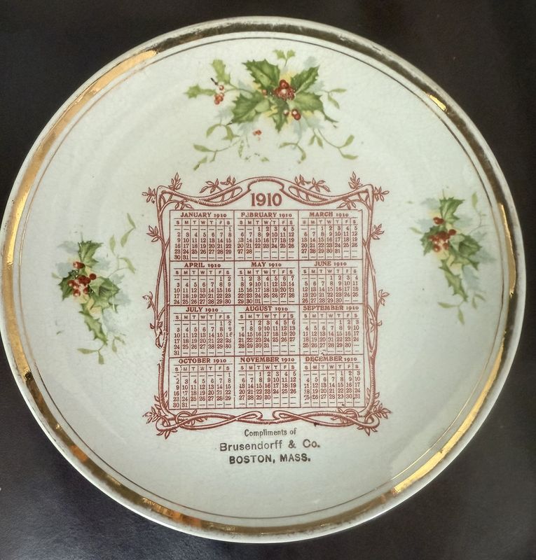Antique Calendar Plate Christmas 1910 Brusendorff &amp; Co. Boston, Mass.