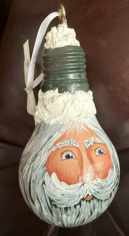 Vintage Christmas Hand Painted Santa Lightbulb Signed by Sue Schwartz Zinner