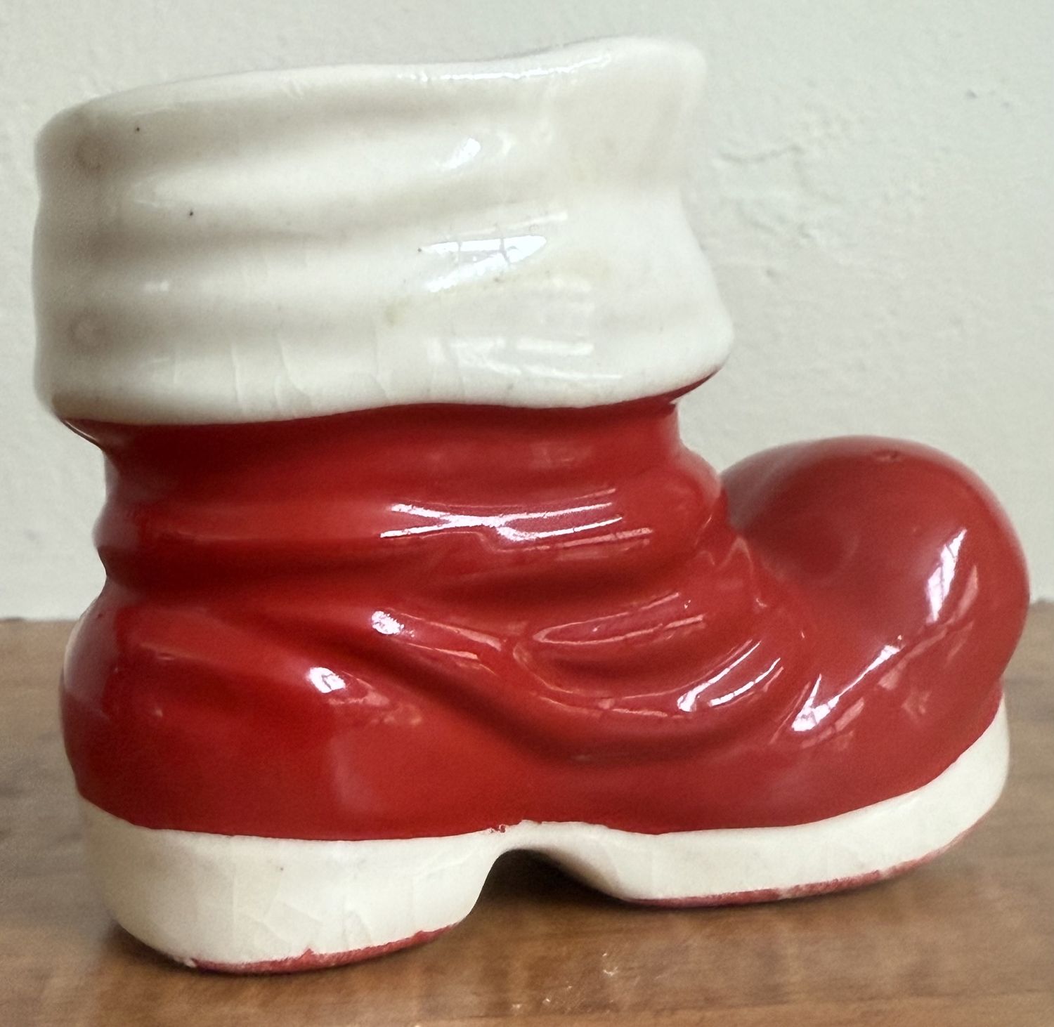 Mid-Century Small Ceramic Santa Boot Christmas