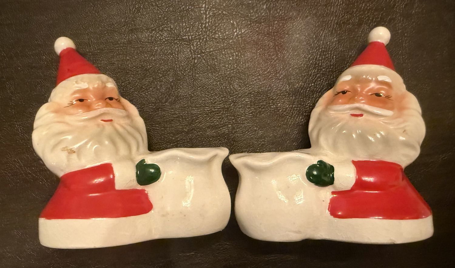 Mid-Century Brinn&#39;s Ceramic Made in Japan Christmas Santa Candle Sticks Holders