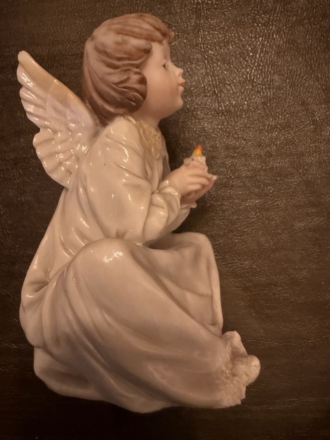 Vintage Resin Seated Angel with Candle Christmas