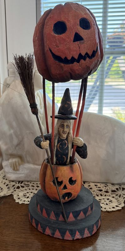 Folk Art Style Bethany Lowe With in a Hot Air Balloon Halloween Decoration