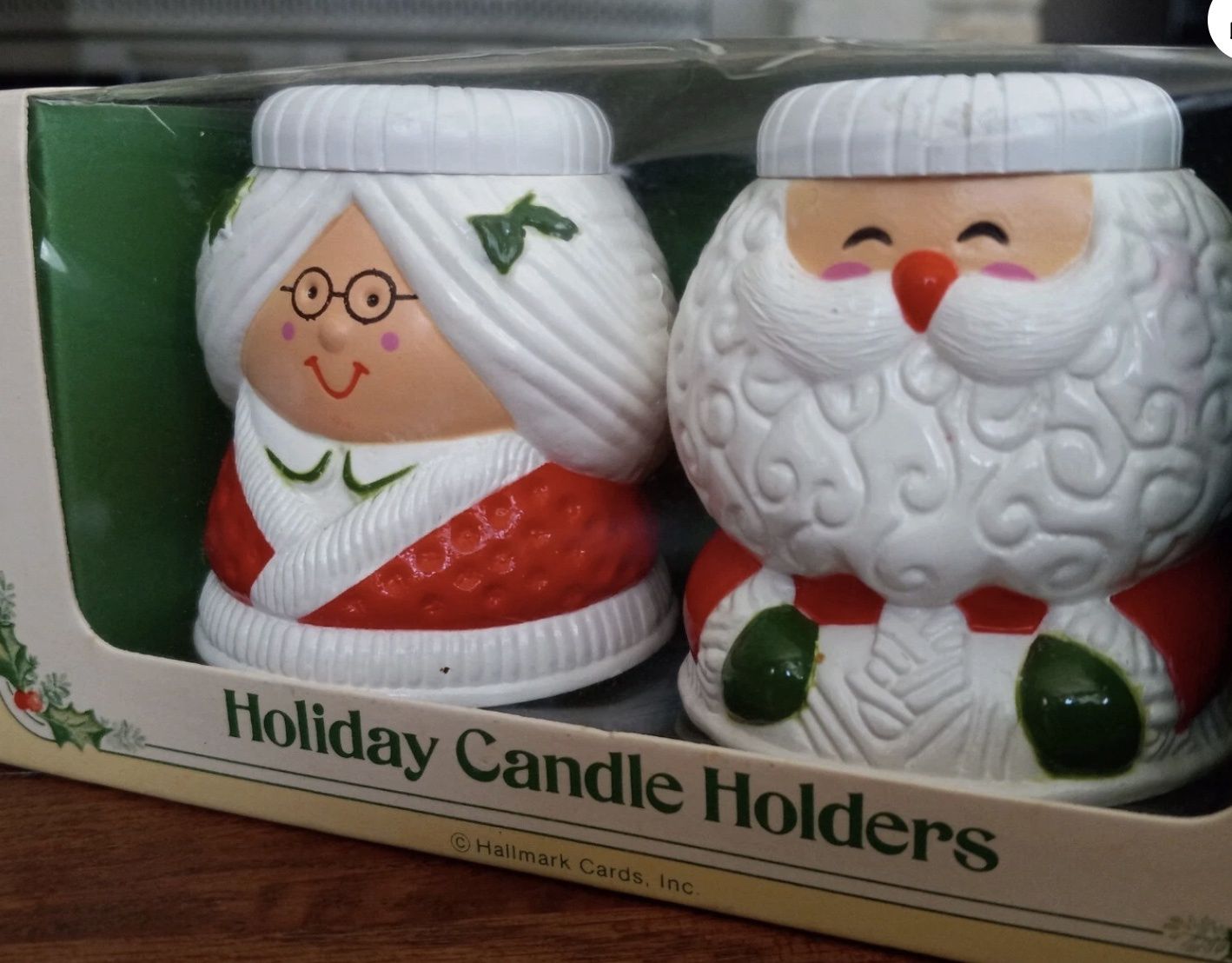 VINTAGE HALLMARK Mr. &amp; Mrs. Claus Holiday Candle Holders-BRAND NEW IN BOX