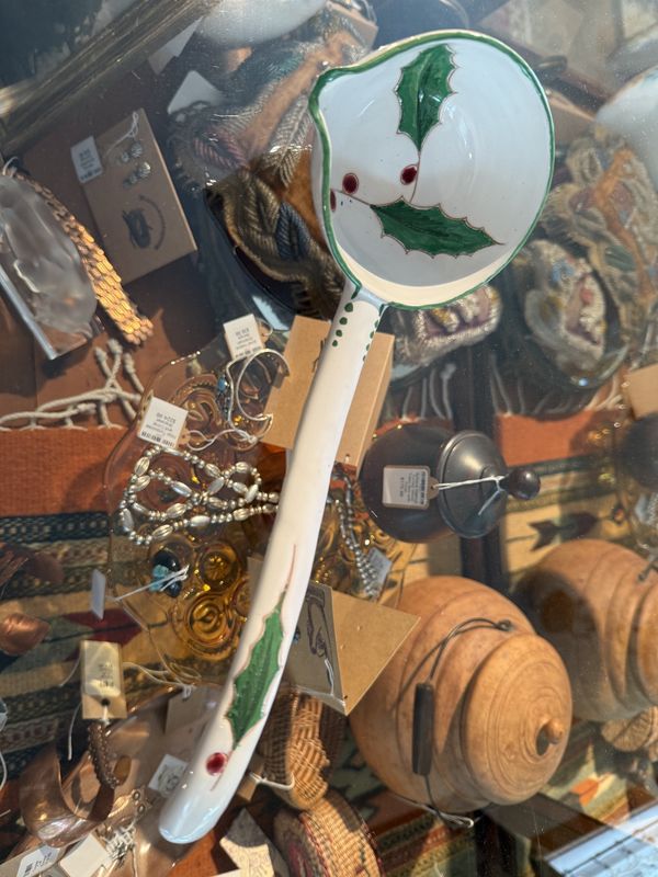 Italian Pottery Christmas Ladle Mid-Century Holly
