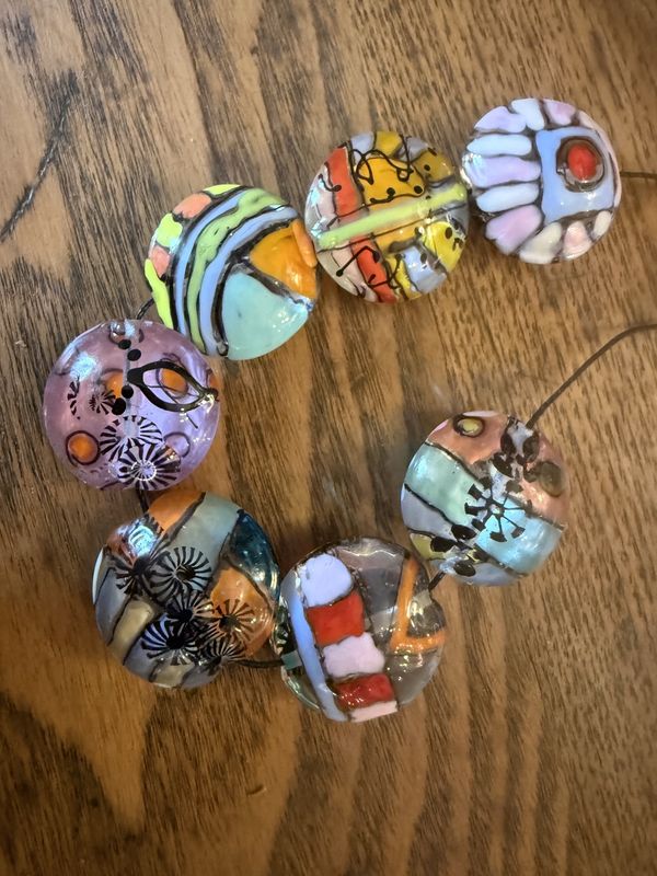 Hand Painted Glass Lozenge Bead EACH EACH EACH