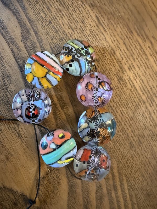 Hand Painted Glass Lozenge Bead EACH EACH EACH