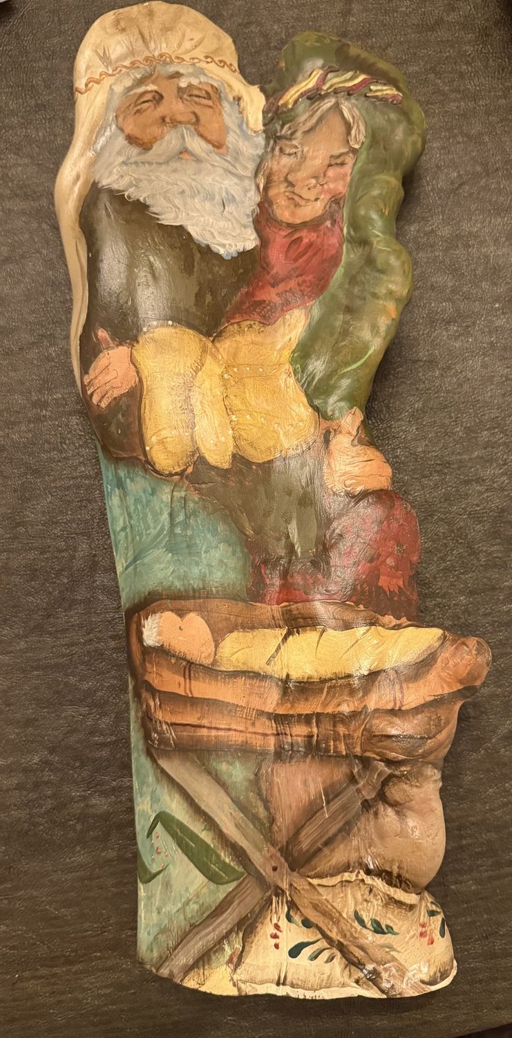 Hand Painted Signed Cyprus Knee Nativity Christmas Mary Jesus Joseph