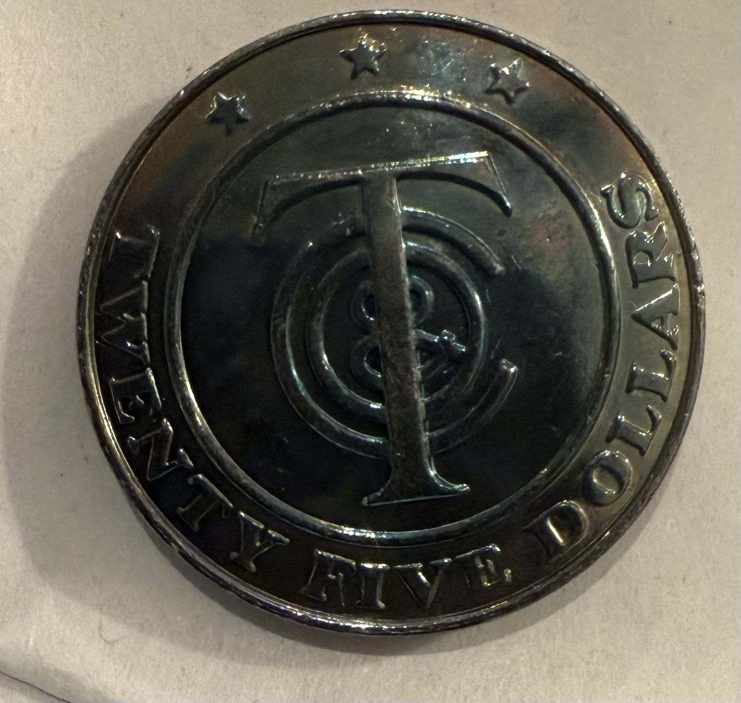 Authentic TIFFANY &amp; CO. Money Sterling Silver $25 Shiny and Mint Serial #68507