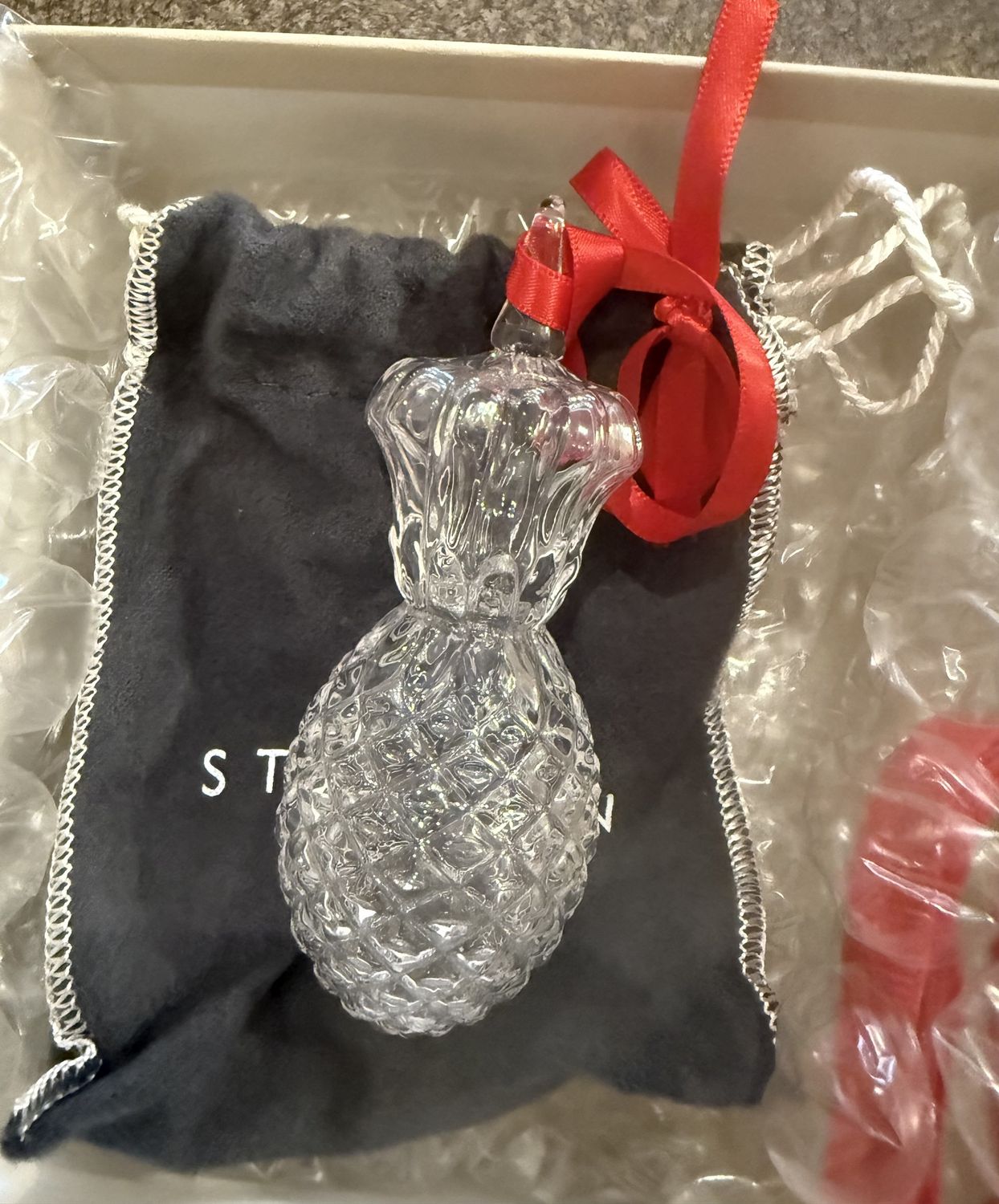 Steuben Crystal NOS Pineapple Hospitality Pineapple Christmas Ornament in Original Packaging