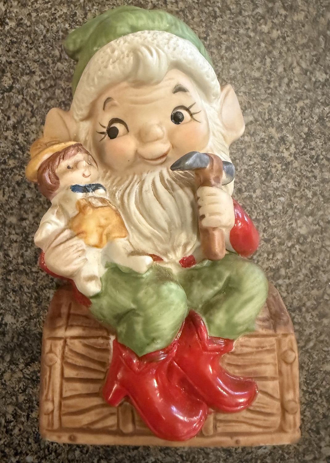 Vintage Homco Porcelain Christmas Elf Figure with Hammer