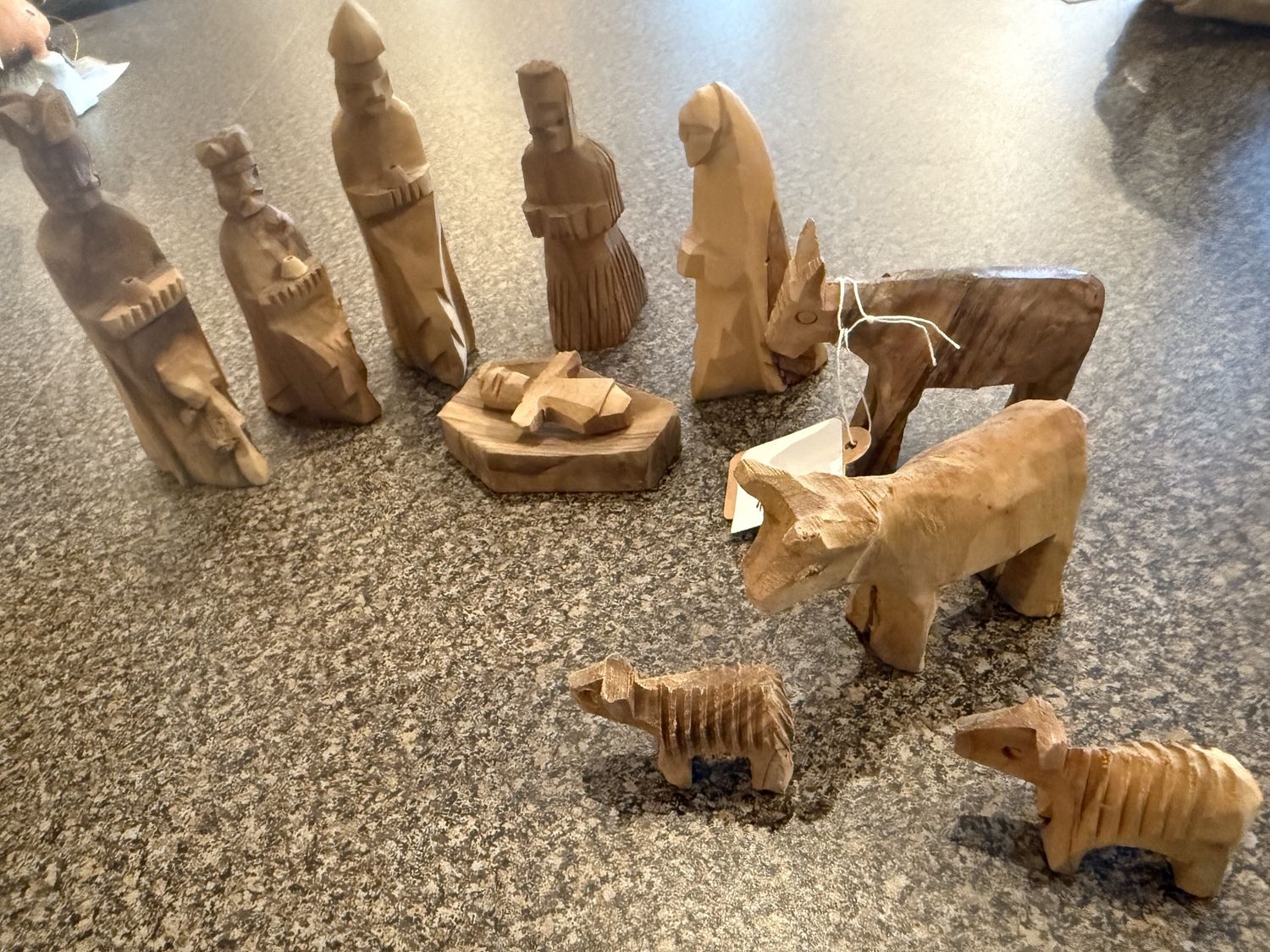 Vintage Serrv Hand Carved of Olive Wood Bethelem The Holy Land Creche Figurines , Olive Wood, Olive Wood Nativity Hand Carved Wood Nativity Christmas Set 11 Piece Folk Art