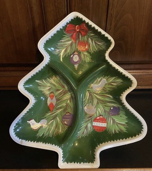 Mid-Century  Plastic Christmas Tree Cookie Plate/Dish