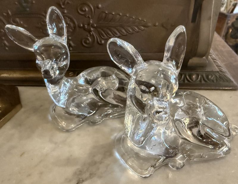 Pair Vintage Glass Deer Candle Holders